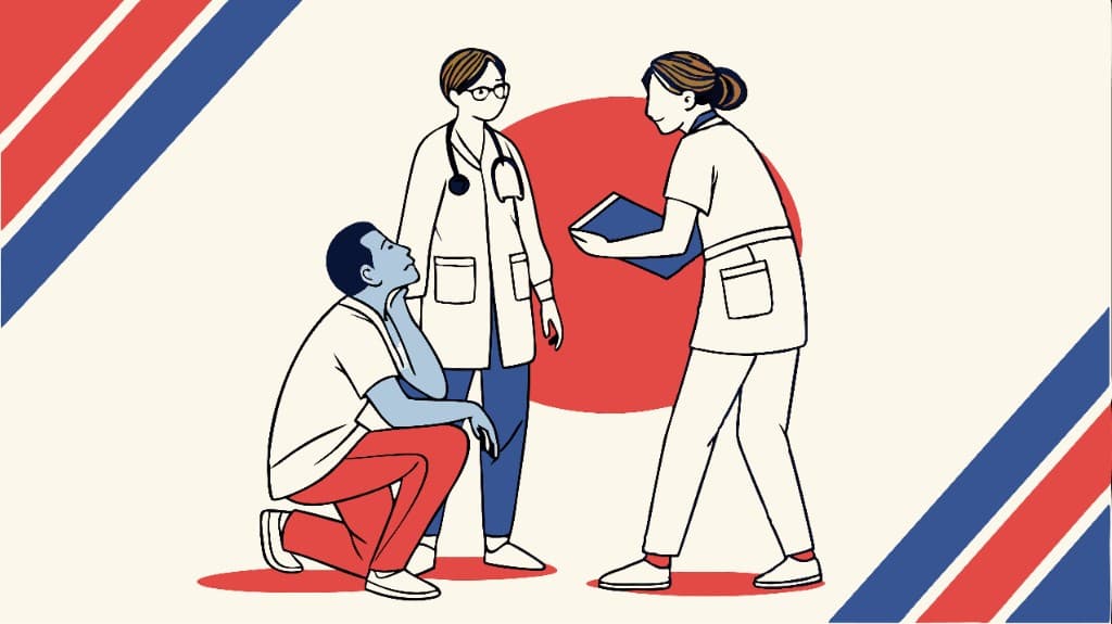 A patient in consultation with two Franchir clinicians